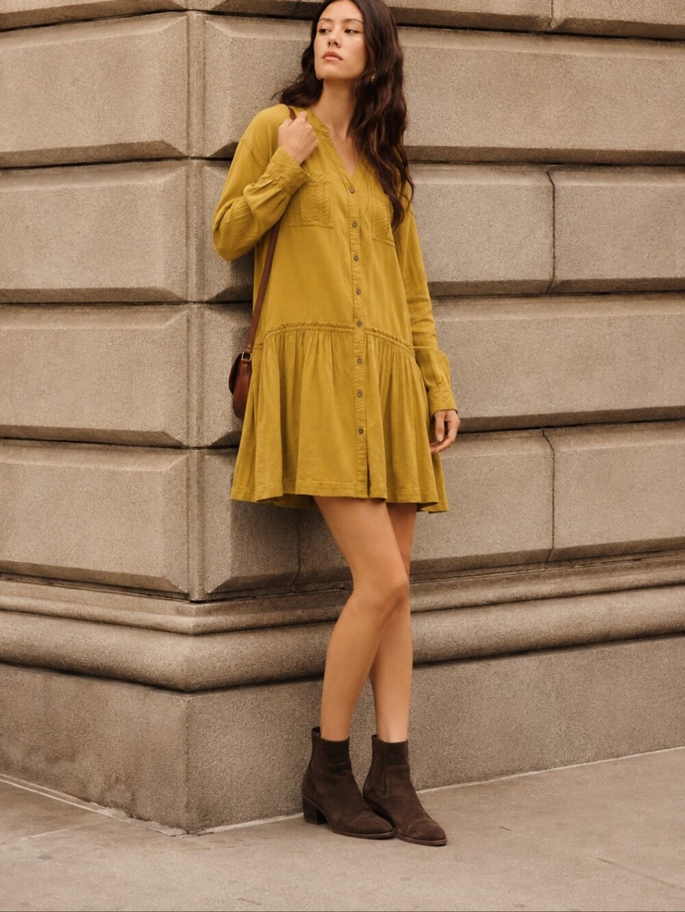 NWT! Anthropologie Maeve Mustard Yellow Long Sleeve Marlie Tunic Dress